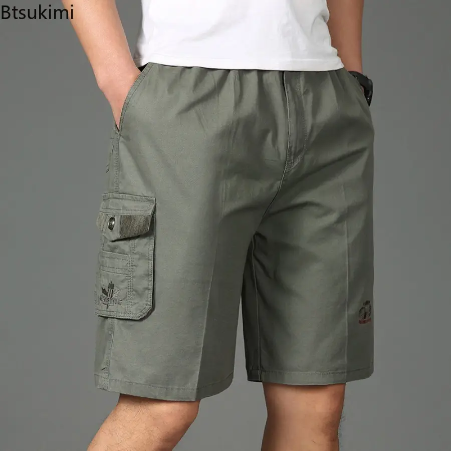 Summer New Men's Pure Cotton Loose Casual Shorts Oversized Multi-pockets Tooling Shorts Outdoor Sport Fashion Vintage Pants Male
