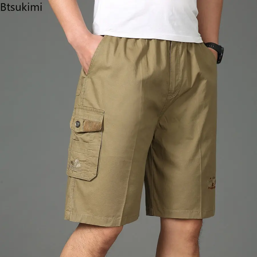 Summer New Men's Pure Cotton Loose Casual Shorts Oversized Multi-pockets Tooling Shorts Outdoor Sport Fashion Vintage Pants Male