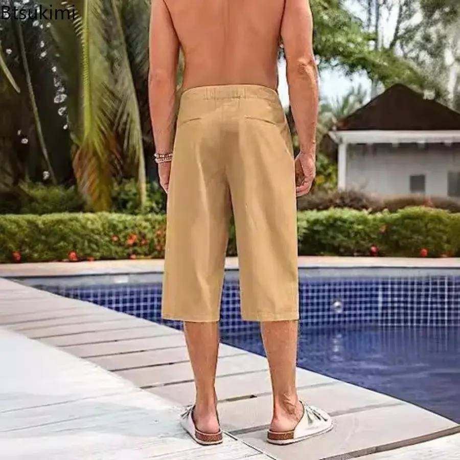 2025 Summer Comfort Cotton Linen Shorts for Men Loose Wide Leg Oversized Capris Men's Fashion Hip Hop Casual Sport Short Pants
