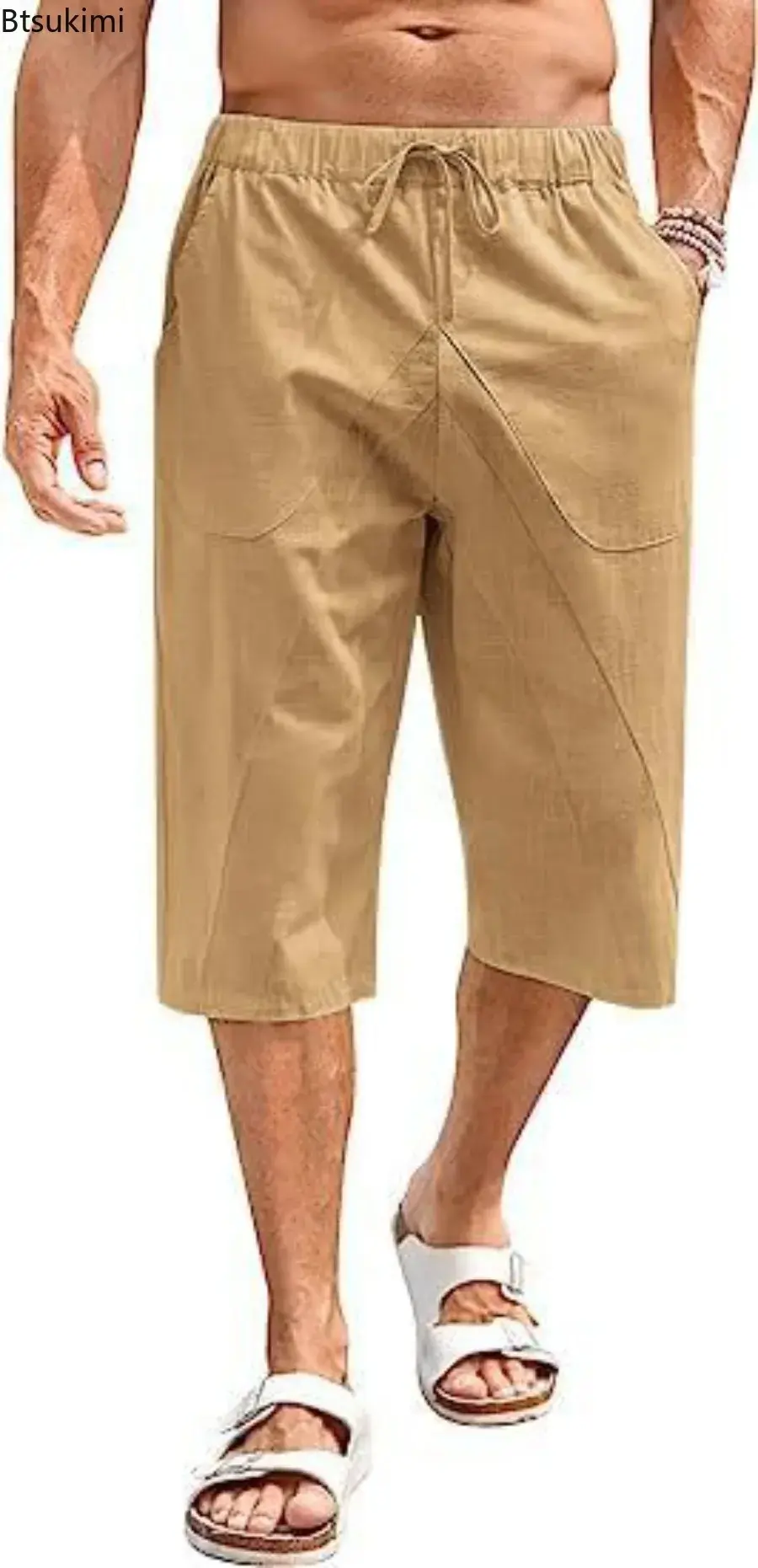 2025 Summer Comfort Cotton Linen Shorts for Men Loose Wide Leg Oversized Capris Men's Fashion Hip Hop Casual Sport Short Pants