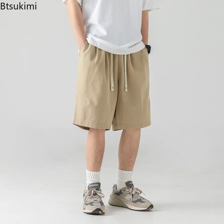 2025 New Men's  Cotton Classic Short Pants Drawstring Summer Elastic Waist Shorts Breathable Lightweight Sweatpants Streetwear