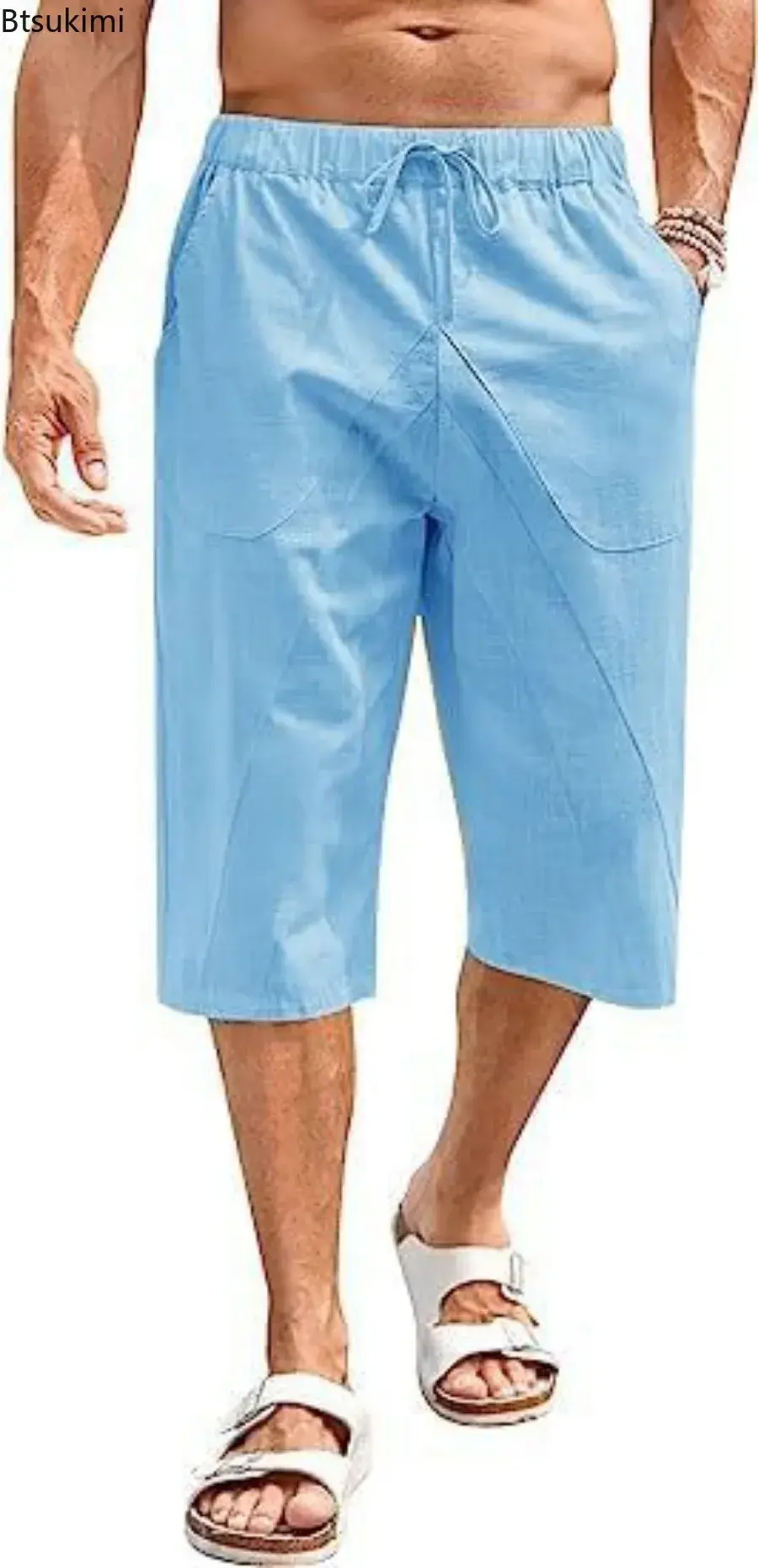 2025 Summer Comfort Cotton Linen Shorts for Men Loose Wide Leg Oversized Capris Men's Fashion Hip Hop Casual Sport Short Pants