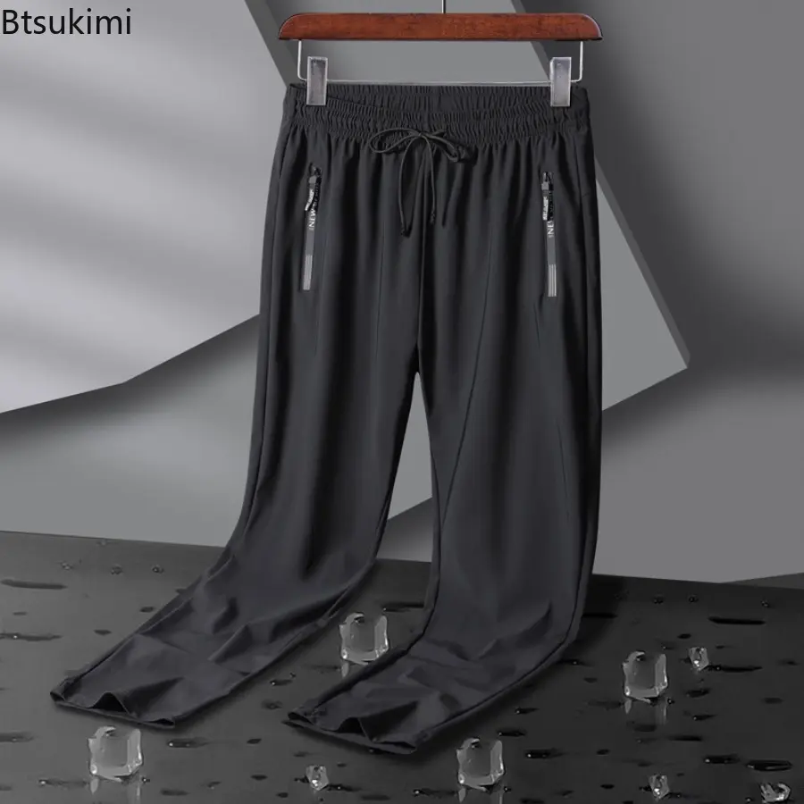 Ice Silk Pants Men's Summer New Style Sports Quick-drying Thin Casual Pant Stretch Straight Large Size Air-conditioning Trousers