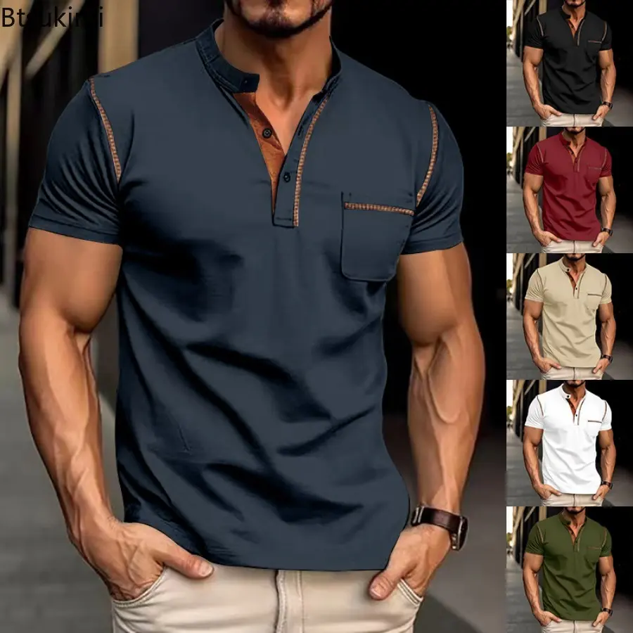 2025 Men's Short Sleeve Polo Shirt Summer Stand Collar Button Pullover Tops Men Fashion Casual Quick Drying Basic Sport T-shirts