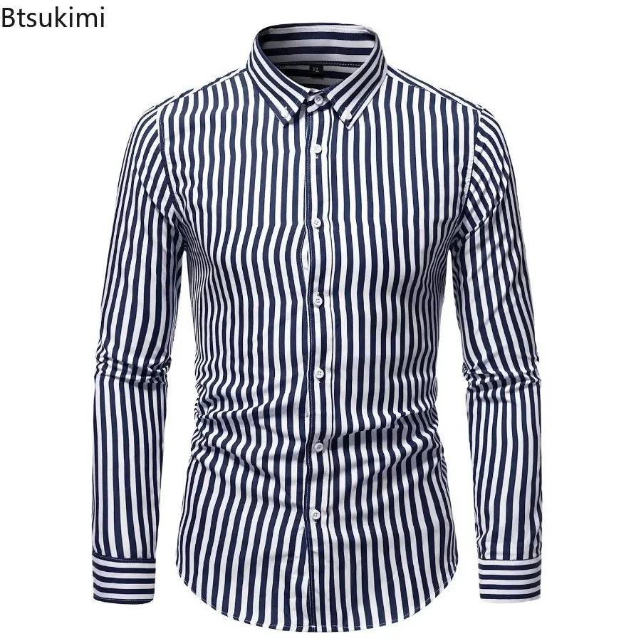 2025 Classic Striped Casual Shirts for Men Fashion Slim Fit Business Social Shirt Men's Long-sleeve Single Breasted Formal Shirt
