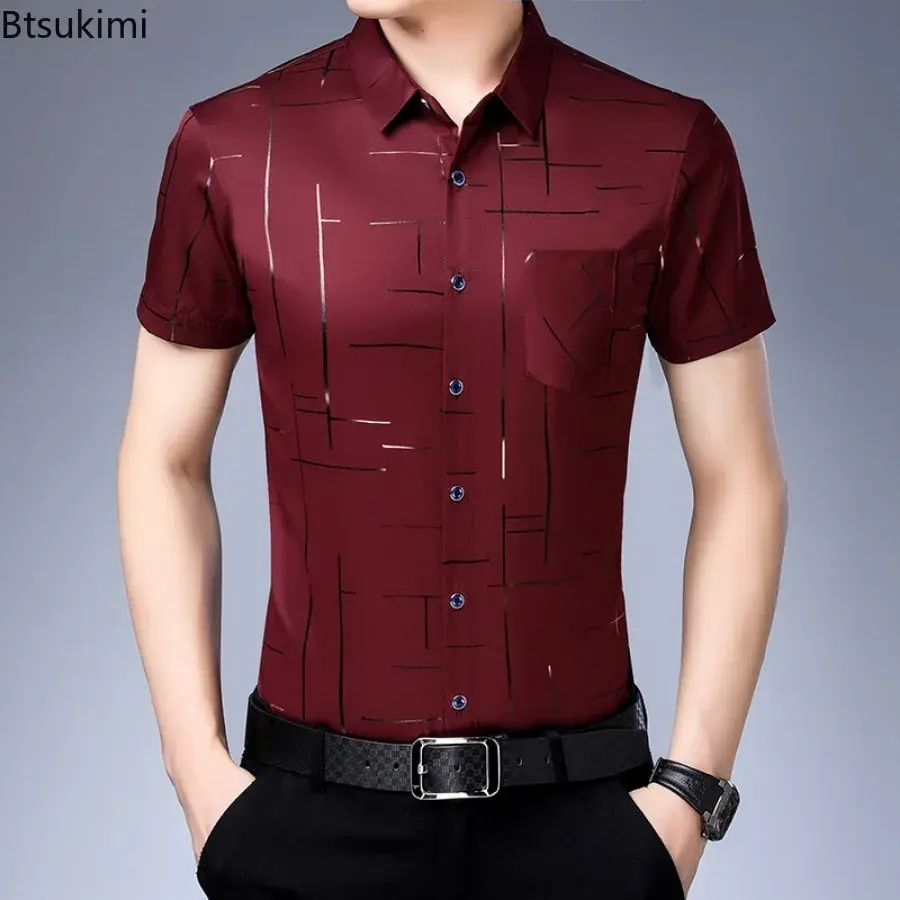 2025 New Men's Casual Printed Shirts Summer Fashion Short Sleeve Non-ironing and Wrinkle Resistant Business Social Shirt for Men