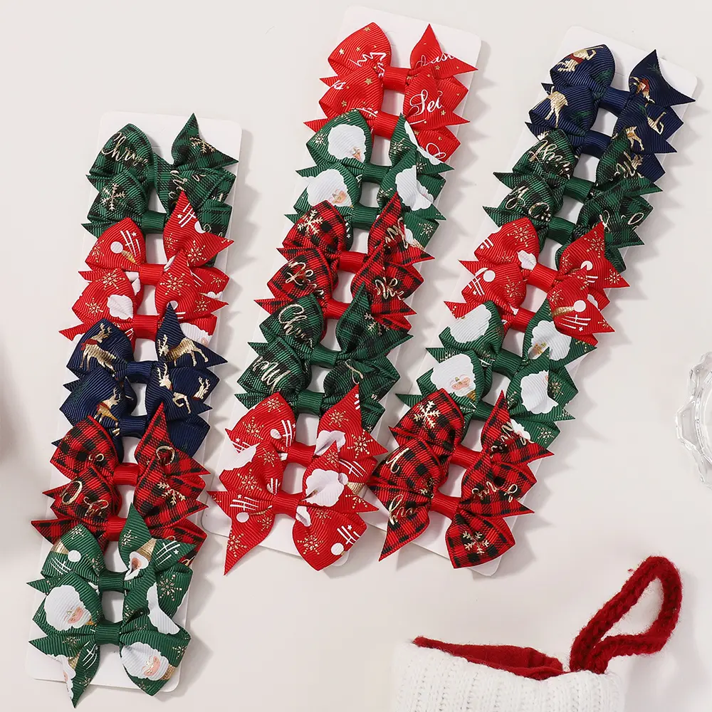 RAINBOW BOWS 10/20pcs Christmas Kids Hairclips Grosgrain Ribbon Bows Hairgripes Christmas Party Children's Bangs Hair Clip Gift