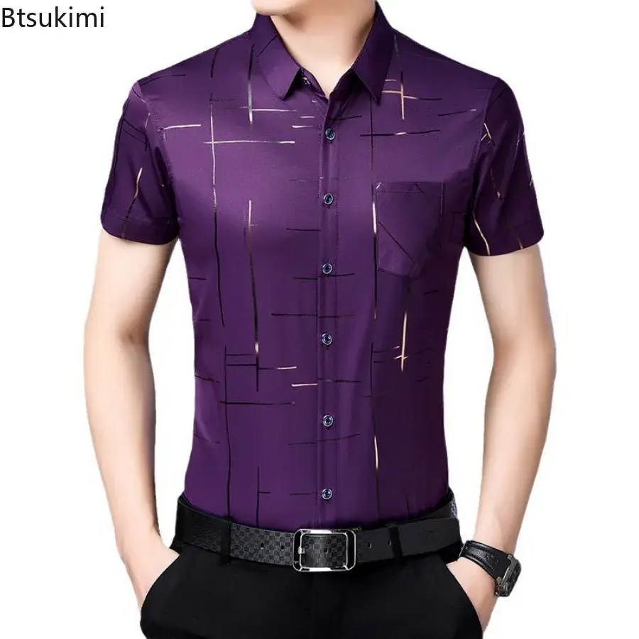 2025 New Men's Casual Printed Shirts Summer Fashion Short Sleeve Non-ironing and Wrinkle Resistant Business Social Shirt for Men
