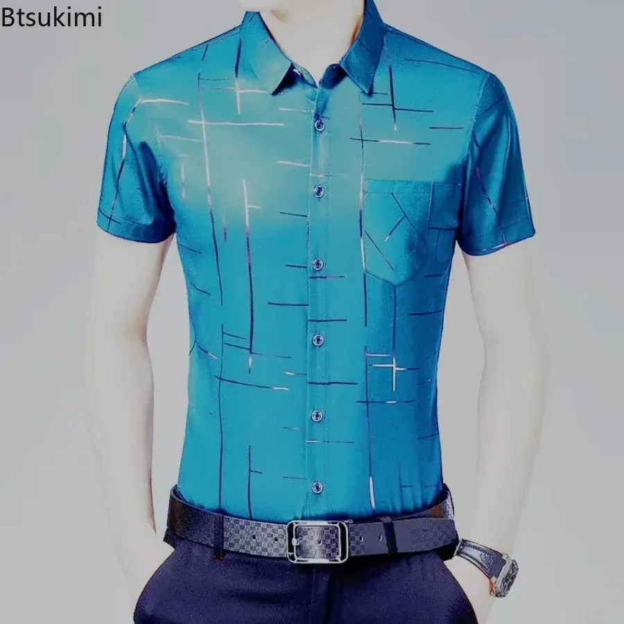 2025 New Men's Casual Printed Shirts Summer Fashion Short Sleeve Non-ironing and Wrinkle Resistant Business Social Shirt for Men