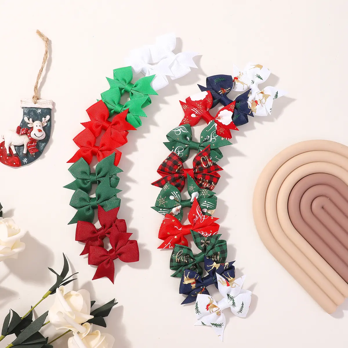 RAINBOW BOWS 10/20pcs Christmas Kids Hairclips Grosgrain Ribbon Bows Hairgripes Christmas Party Children's Bangs Hair Clip Gift