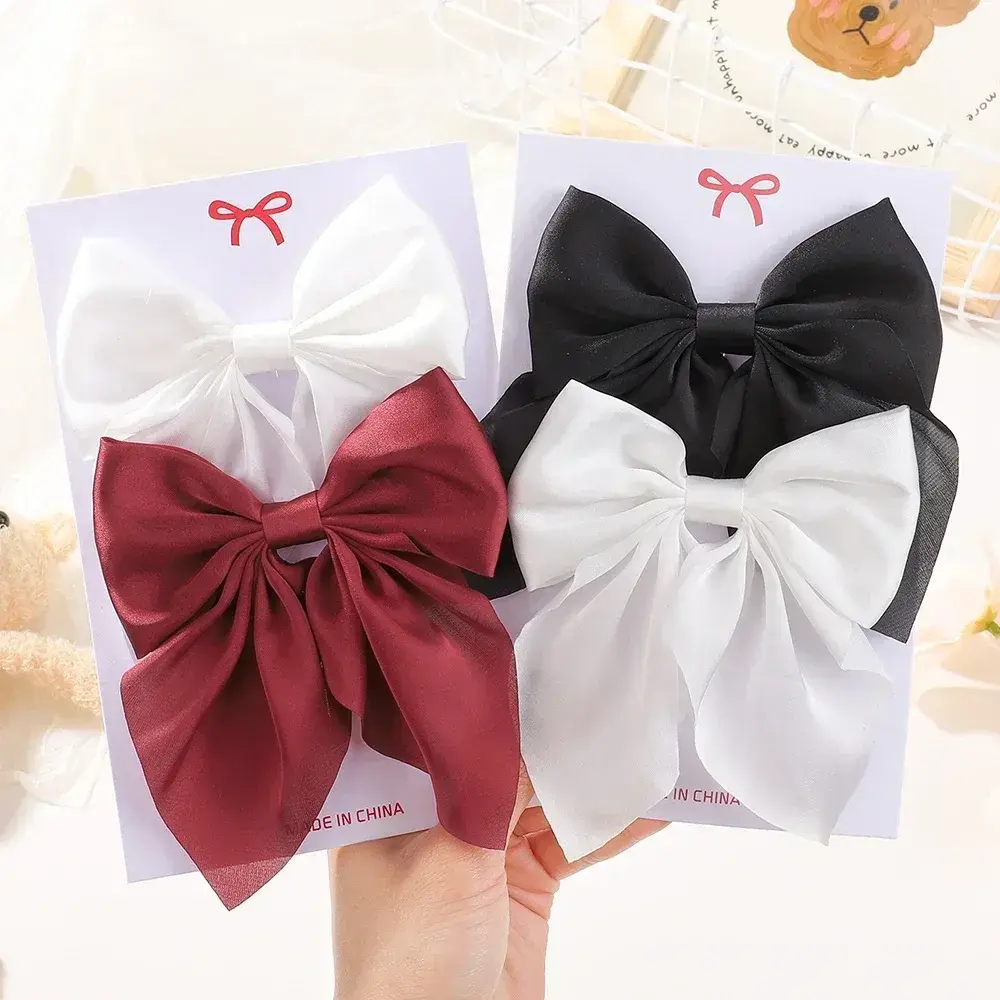 RAINBOW BOWS 4Pcs/lot Solid Bowknot Hair Clips for Girls Ribbon Hairpins Retro Red Black Butterfly Barrettes Hair Accessories