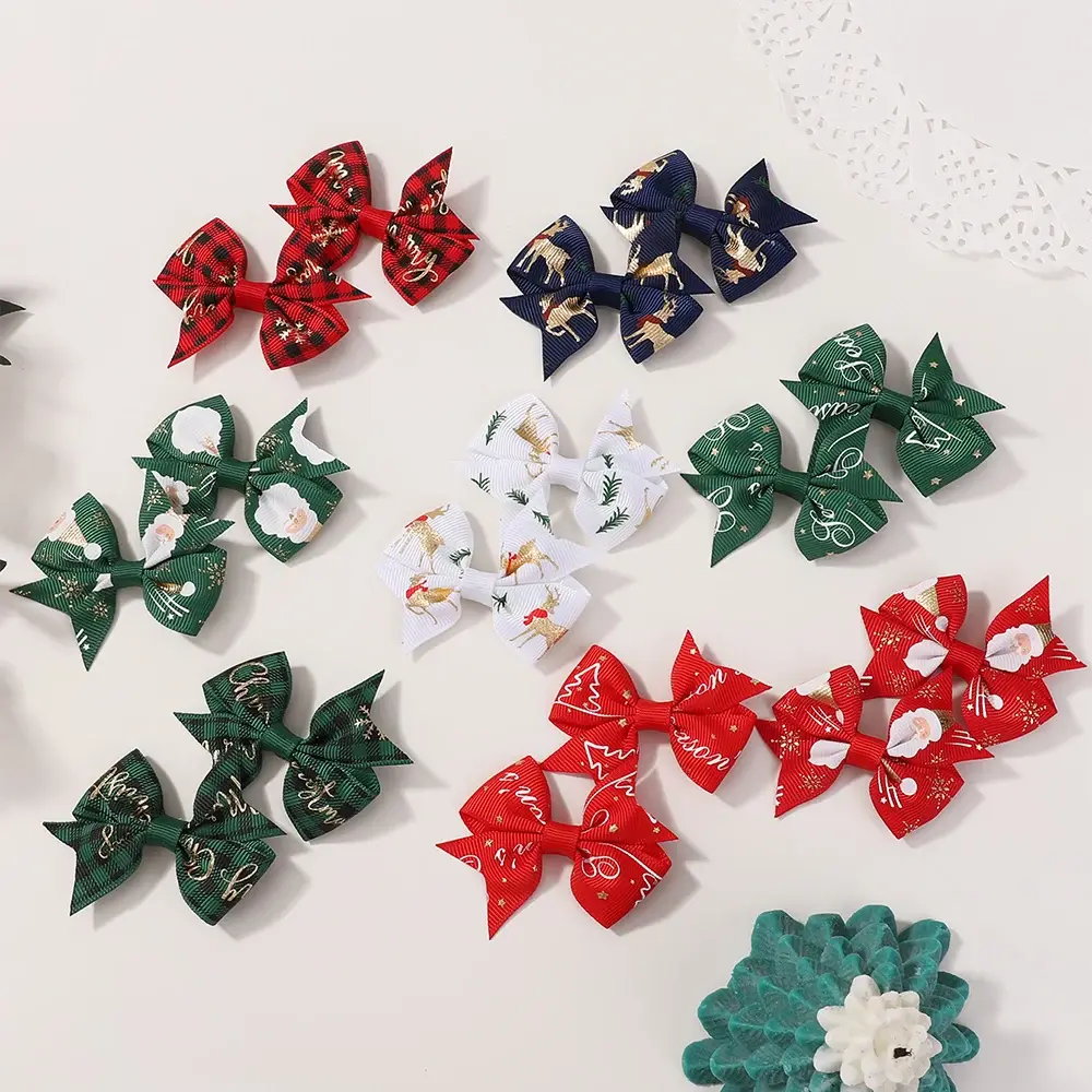 RAINBOW BOWS 10/20pcs Christmas Kids Hairclips Grosgrain Ribbon Bows Hairgripes Christmas Party Children's Bangs Hair Clip Gift