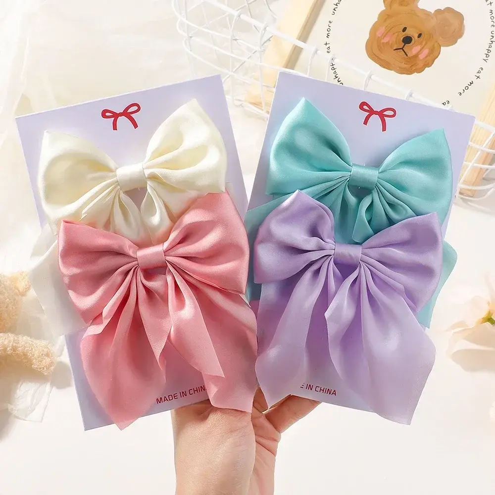 RAINBOW BOWS 4Pcs/lot Solid Bowknot Hair Clips for Girls Ribbon Hairpins Retro Red Black Butterfly Barrettes Hair Accessories