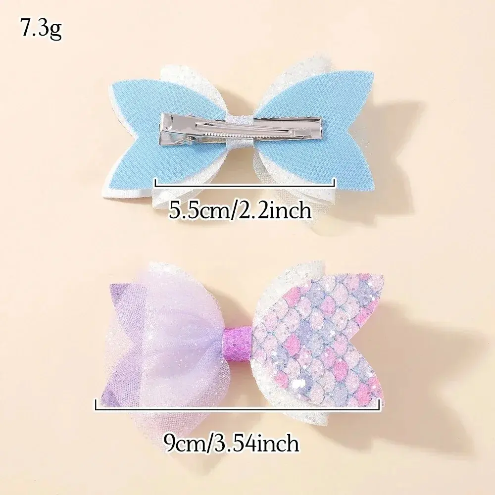 RAINBOW BOWS 2Pcs/Set Mermaid Glitter Sequins Hair Clips for Girls Color Blocked Yarn Bows Hair Clip Headwear Hair Accessories