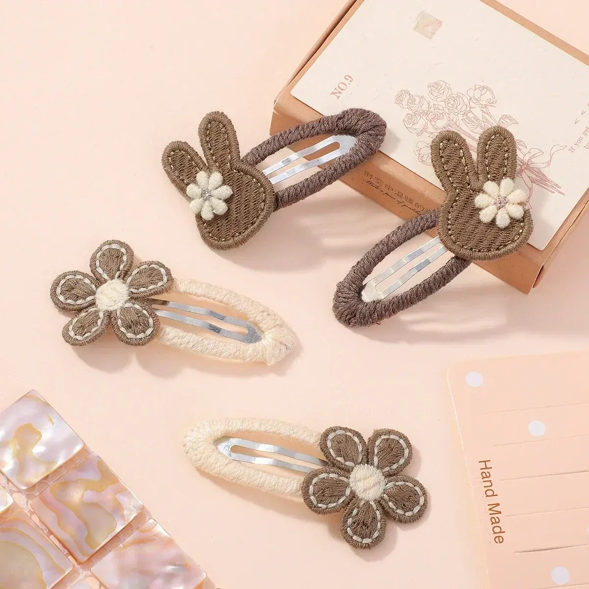 RAINBOW BOWS 4Pcs Rabbit Flower Hairclips for Girls Bunny Fabric Hairpins Bows Side Broken Bangs Hair Clips Hair Accessories
