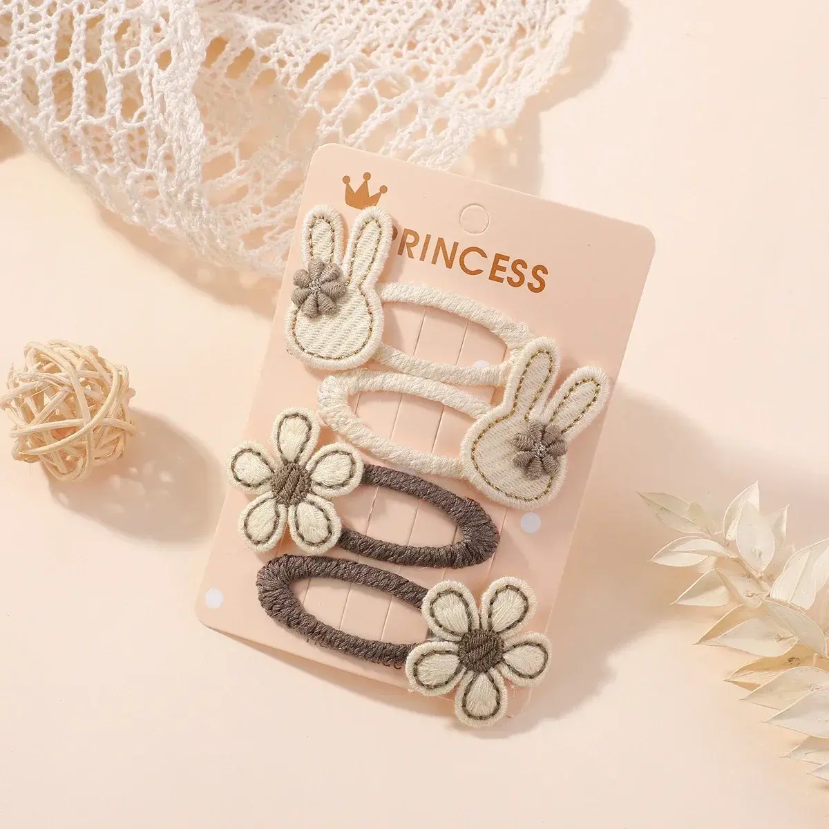 RAINBOW BOWS 4Pcs Rabbit Flower Hairclips for Girls Bunny Fabric Hairpins Bows Side Broken Bangs Hair Clips Hair Accessories