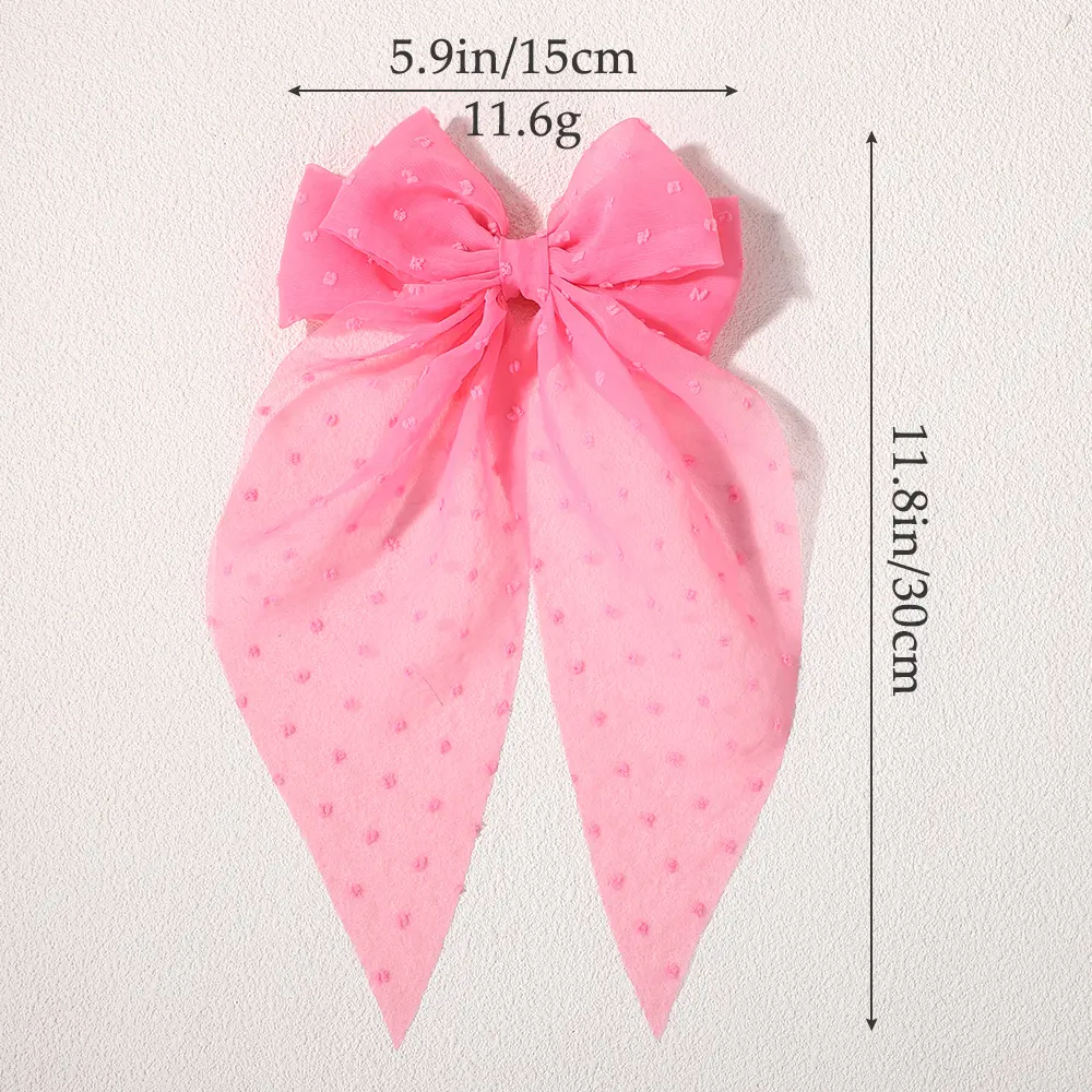 RAINBOW BOWS Girls Long Big Bow Float Satin Clips Back Head Hair Clip Retro Wine Red Same Temperament Elegant Hair Accessories