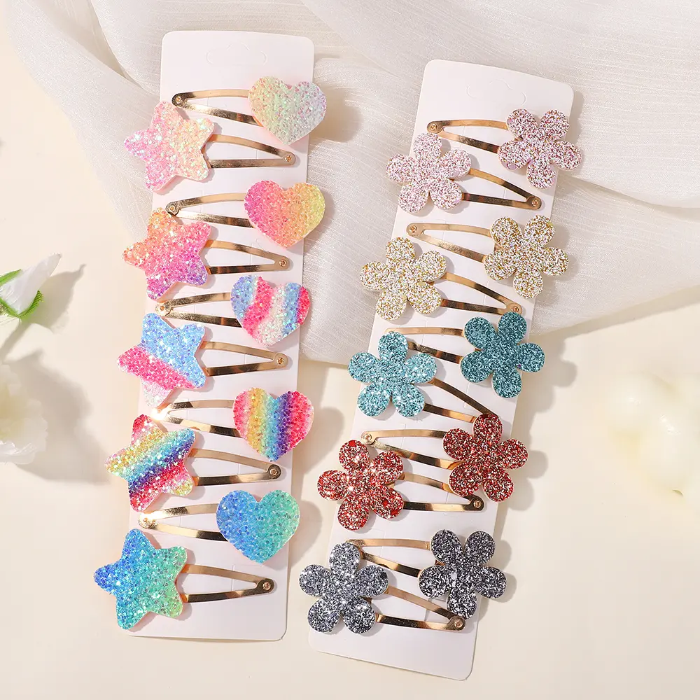 RAINBOW BOWS 16/20Pcs Glitter Heart Star BB Handmade Hair Clips for Girl Hairpins Shining Barrettes Headwear Hair Accessories