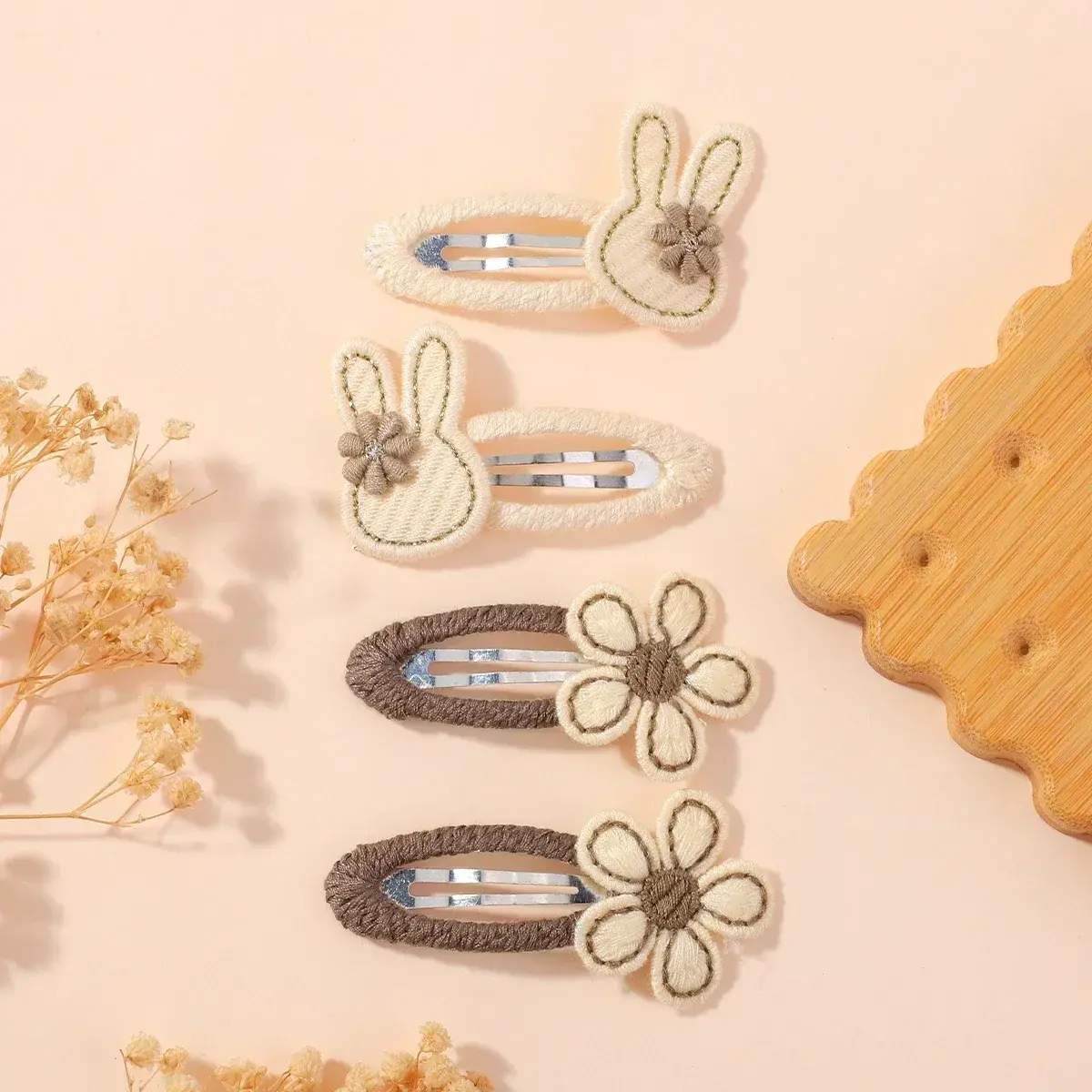 RAINBOW BOWS 4Pcs Rabbit Flower Hairclips for Girls Bunny Fabric Hairpins Bows Side Broken Bangs Hair Clips Hair Accessories