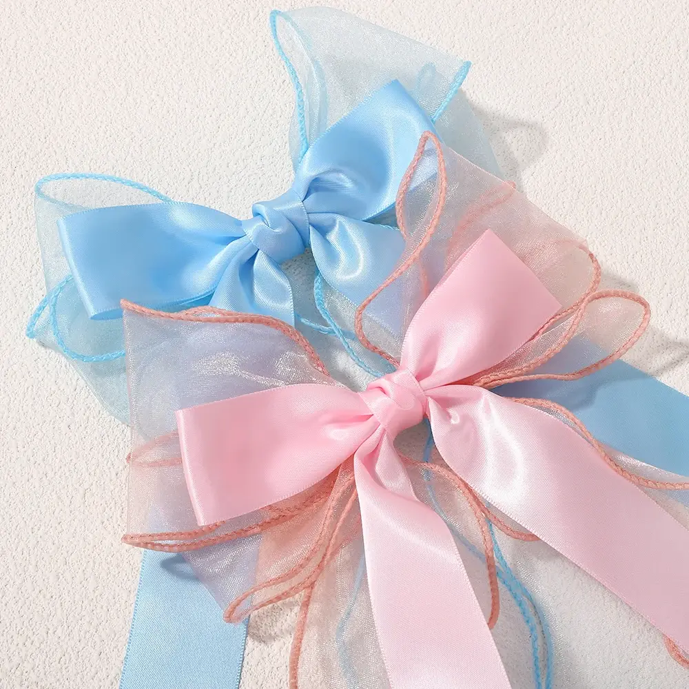 RAINBOW BOWS 1Pcs Elegant Hair Clip for Womens Hairgripe Sweet Yarn Side Stain Bowknot Hairpin Boutique Girls Dress Up Headwear
