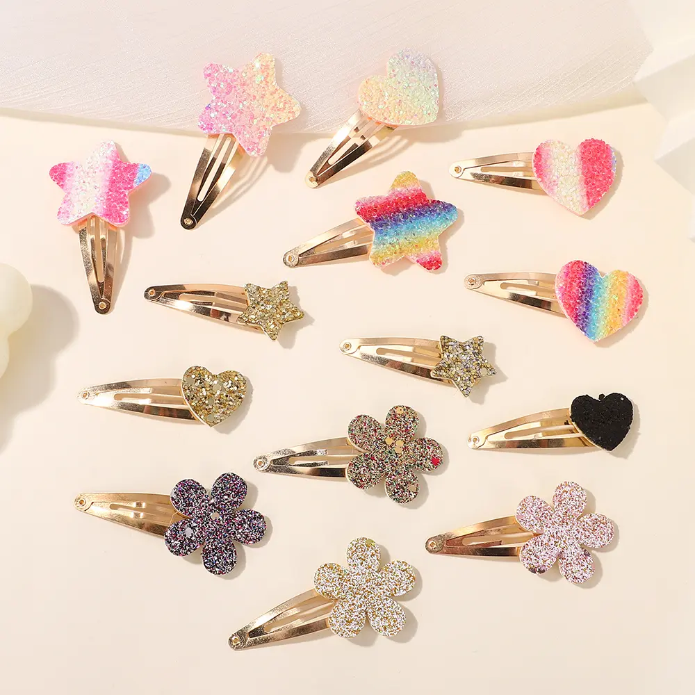 RAINBOW BOWS 16/20Pcs Glitter Heart Star BB Handmade Hair Clips for Girl Hairpins Shining Barrettes Headwear Hair Accessories