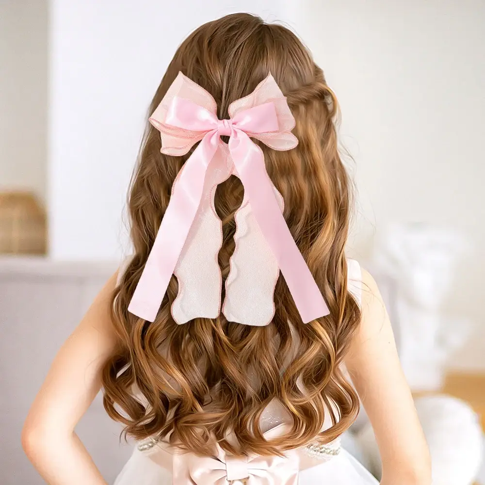 RAINBOW BOWS 1Pcs Elegant Hair Clip for Womens Hairgripe Sweet Yarn Side Stain Bowknot Hairpin Boutique Girls Dress Up Headwear