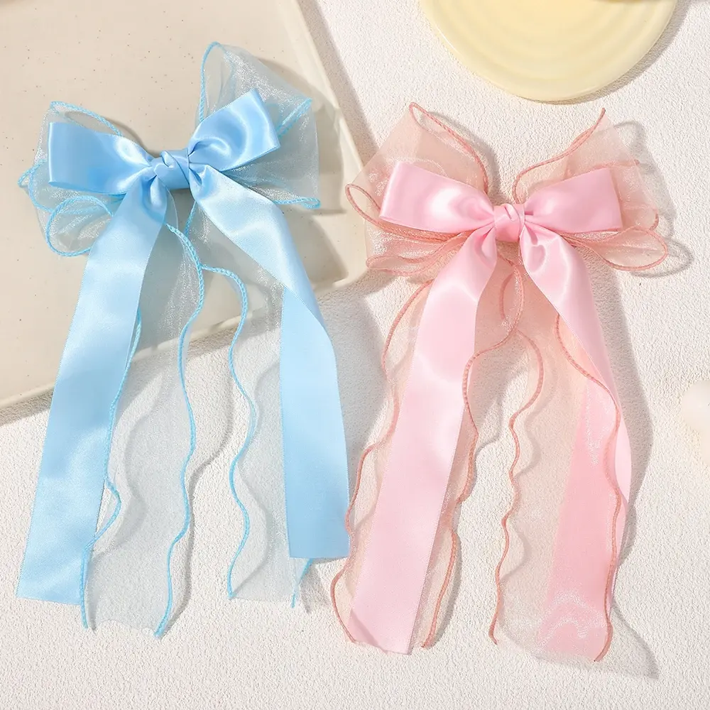 RAINBOW BOWS 1Pcs Elegant Hair Clip for Womens Hairgripe Sweet Yarn Side Stain Bowknot Hairpin Boutique Girls Dress Up Headwear