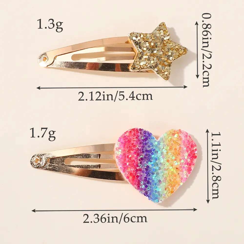 RAINBOW BOWS 16/20Pcs Glitter Heart Star BB Handmade Hair Clips for Girl Hairpins Shining Barrettes Headwear Hair Accessories
