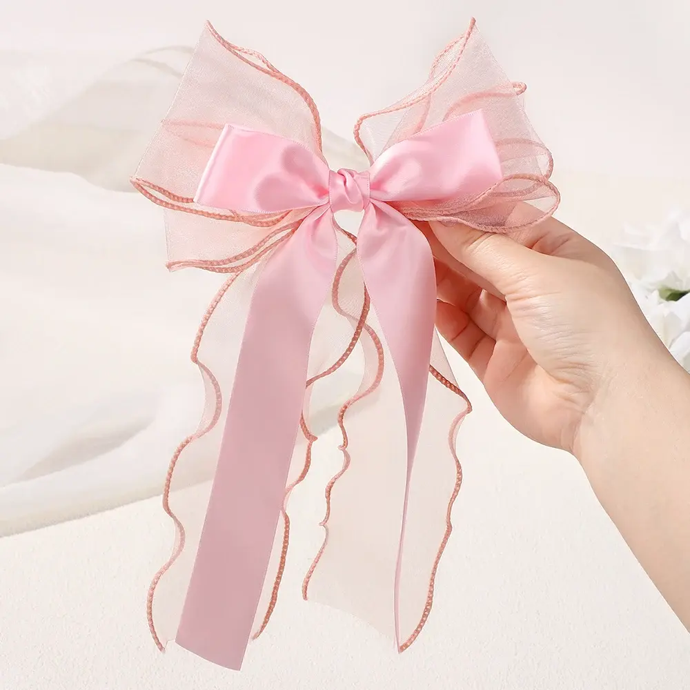 RAINBOW BOWS 1Pcs Elegant Hair Clip for Womens Hairgripe Sweet Yarn Side Stain Bowknot Hairpin Boutique Girls Dress Up Headwear