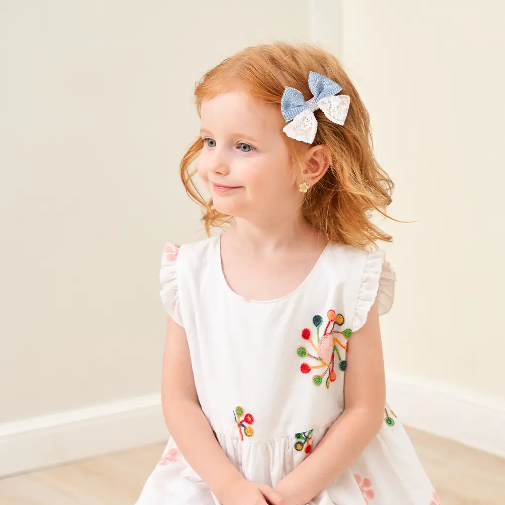 RAINBOW BOWS 2Pcs/lot Sweet Lace Bowknot Hair Clip for Kids Fashion Denim Blue Hairpin Hairgripes Girl Party Hair Accessories