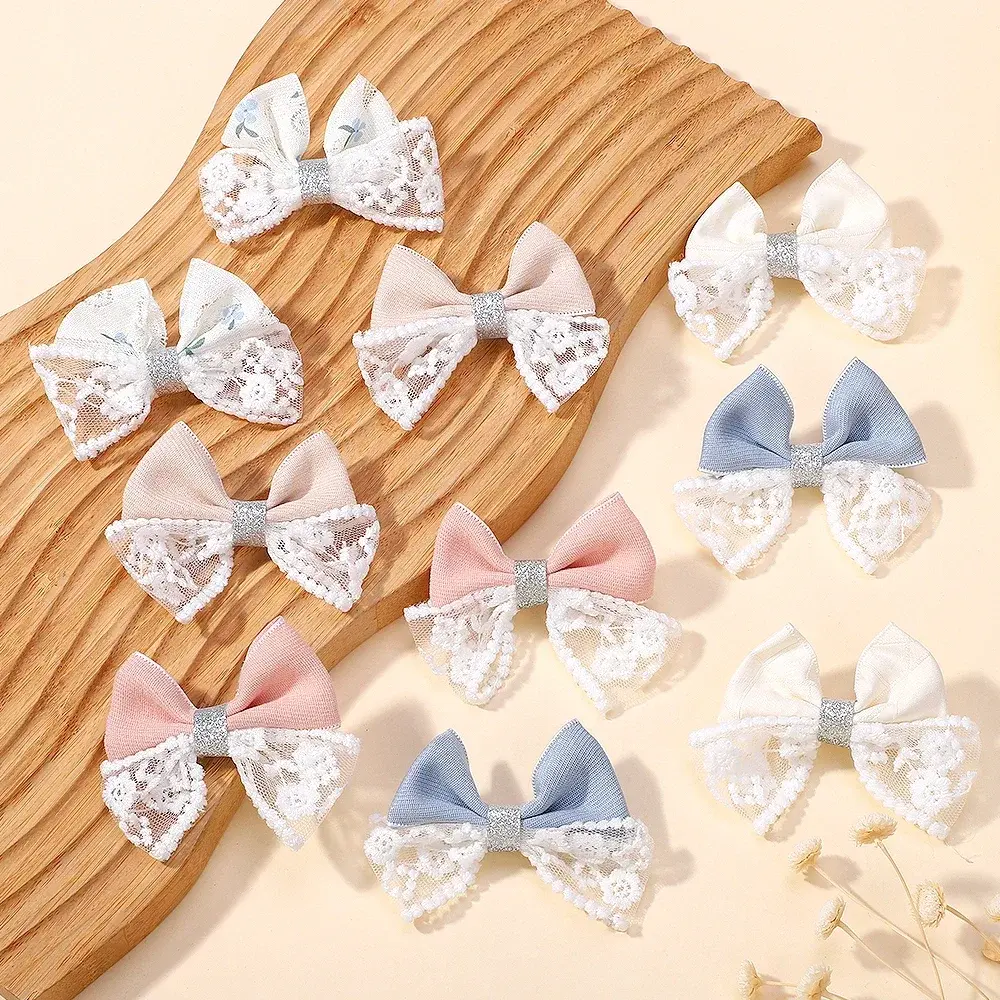 RAINBOW BOWS 2Pcs/lot Sweet Lace Bowknot Hair Clip for Kids Fashion Denim Blue Hairpin Hairgripes Girl Party Hair Accessories
