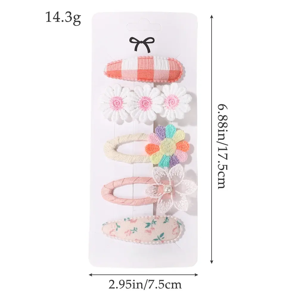 RAINBOW BOWS 5Pcs/Set Girls Boutique Headwear Hair Clip Embroidered Printing Barrette Fresh Daisy Hairpin Kids Hair Accessories