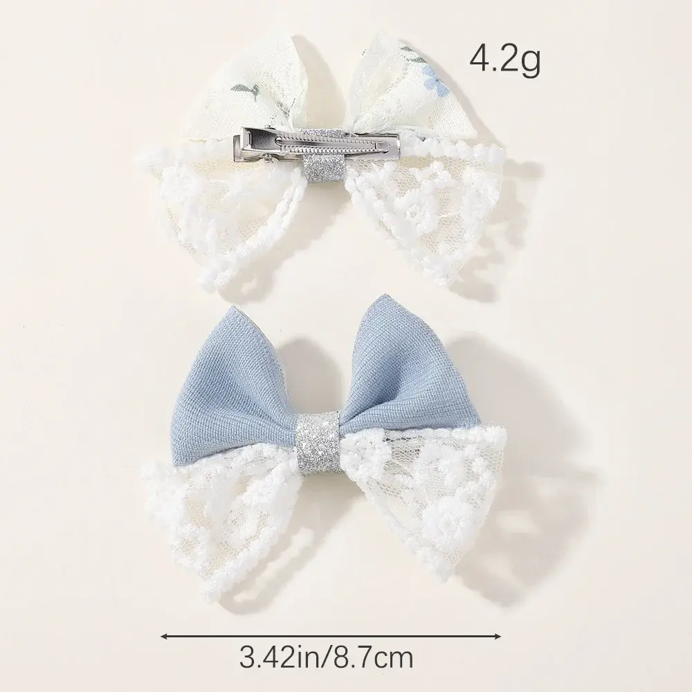 RAINBOW BOWS 2Pcs/lot Sweet Lace Bowknot Hair Clip for Kids Fashion Denim Blue Hairpin Hairgripes Girl Party Hair Accessories