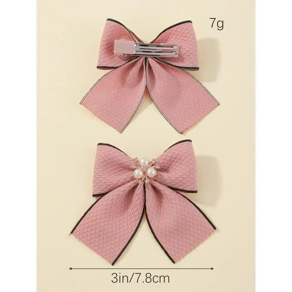 RAINBOW BOWS 2Pcs Houndstooth Bowknot Hairclip for Girls Classic Plaid Pattern Nylon HairgripesTemperament Pearl Hair Accessory