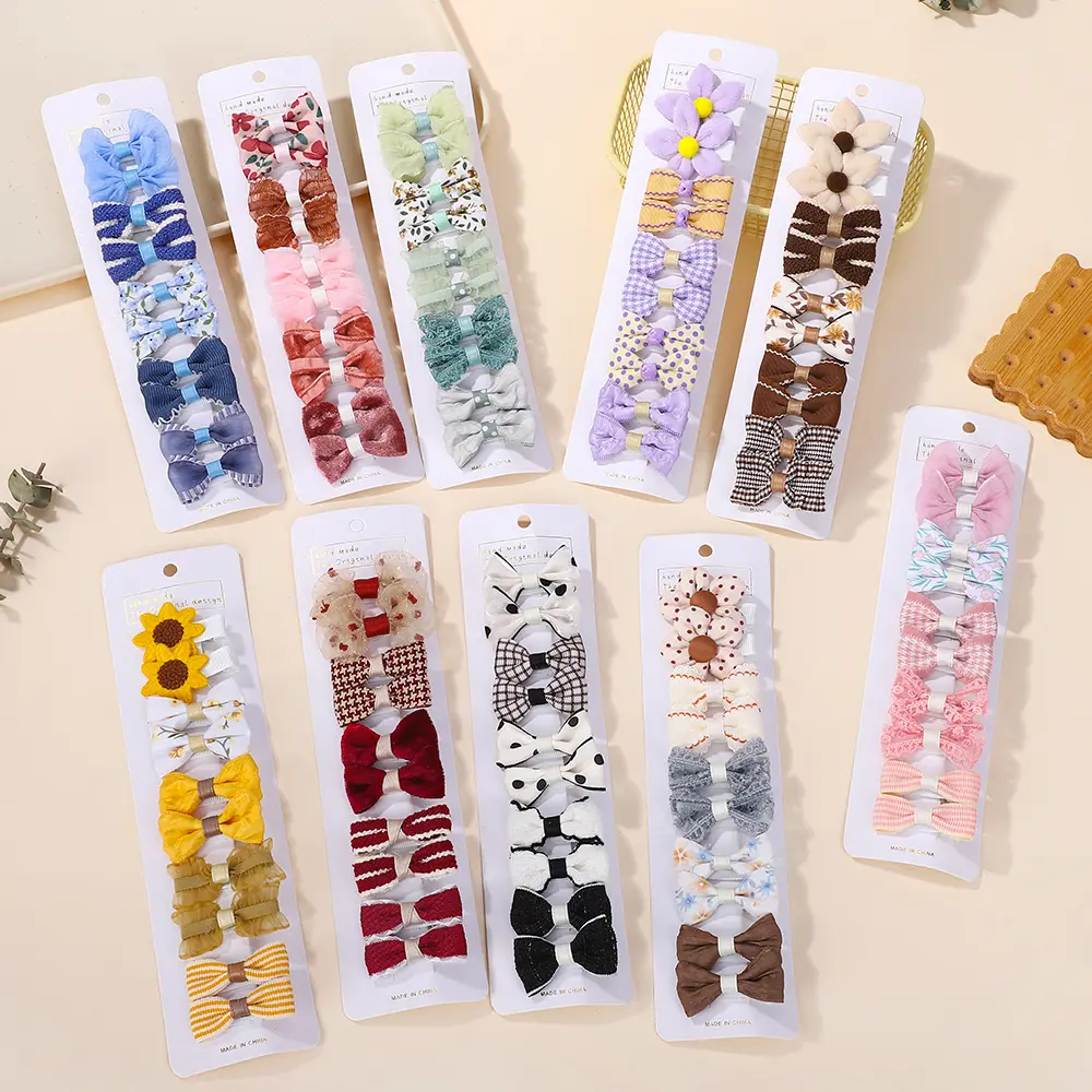 RAINBOW BOWS 10Pcs/Lot Fresh Print Cloth Hair Clips for Kids Exquisite flowers BB Hairpins Girl Hairgripe Headwear Gift Set