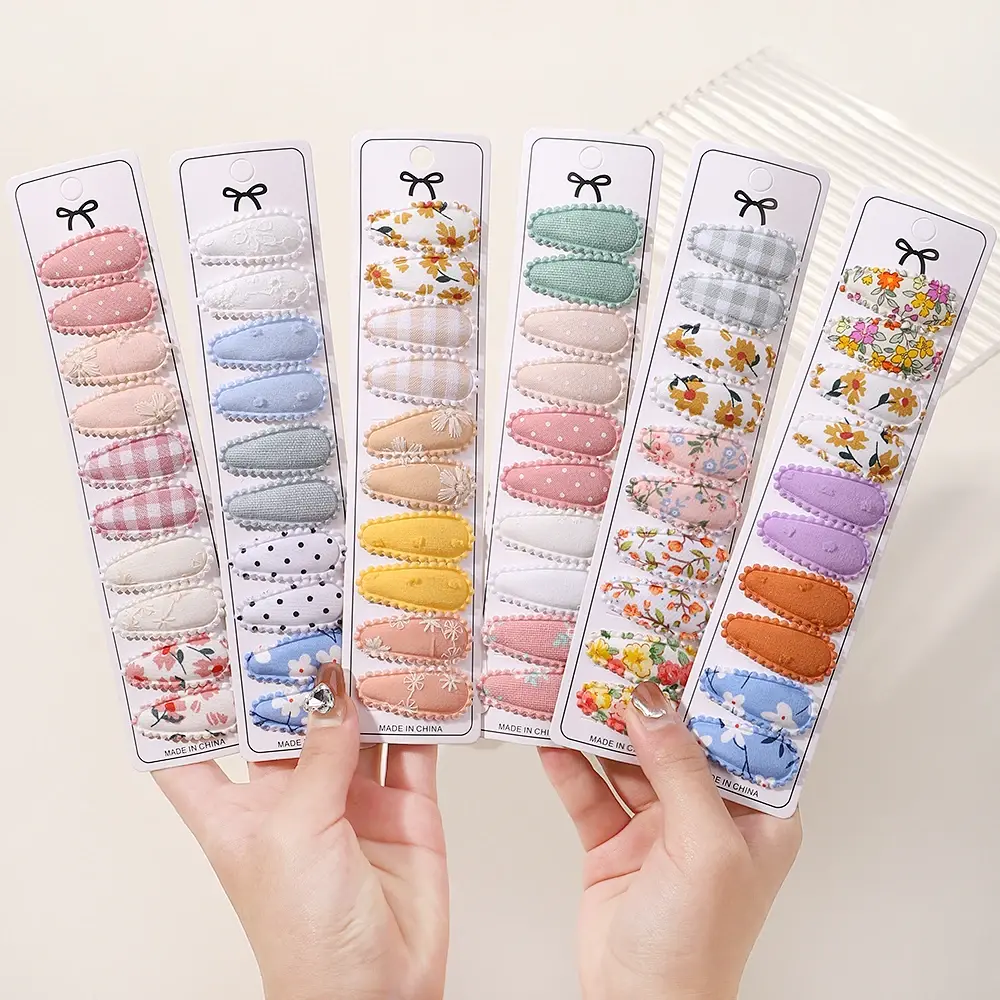 10/20Pcs Mini Print Cotton Alloy Hair Clips Hairpin for Kids Fabric Plaid BB Hairgripes Sweet Headwear Girls Hair Accessories