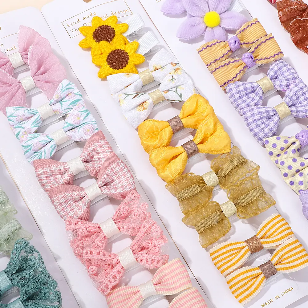 RAINBOW BOWS 10Pcs/Lot Fresh Print Cloth Hair Clips for Kids Exquisite flowers BB Hairpins Girl Hairgripe Headwear Gift Set