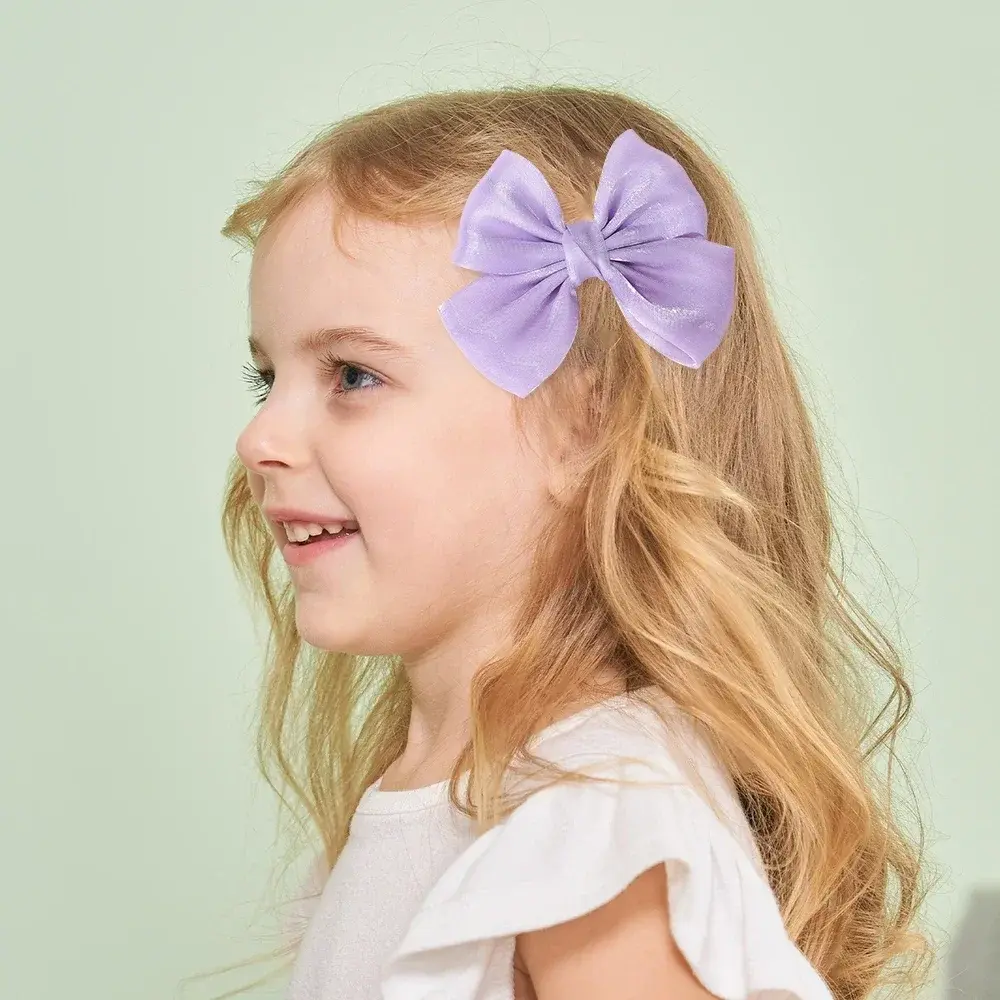 RAINBOW BOWS 2Pcs 4.3inch Chiffon Cheer Bow Hair Clips Stain Bowknot Hairpin Children Headdress Lovely Girls Hair Accessories