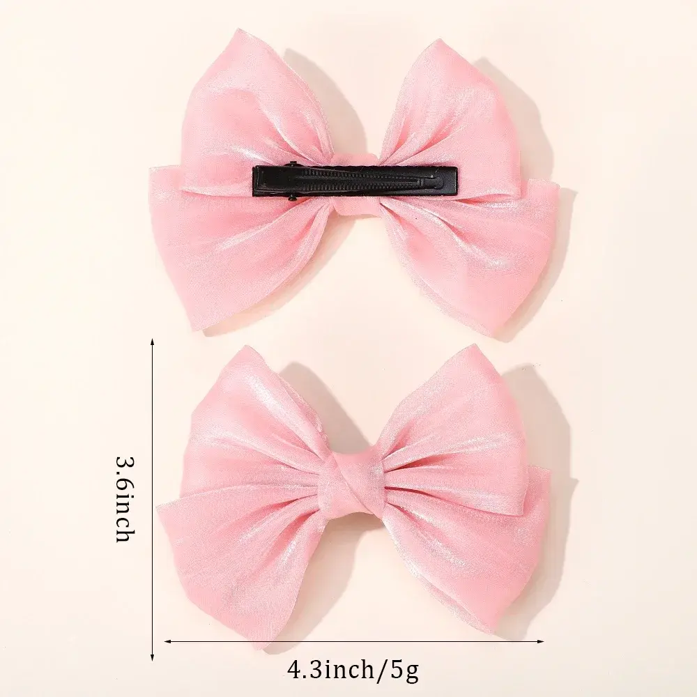 RAINBOW BOWS 2Pcs 4.3inch Chiffon Cheer Bow Hair Clips Stain Bowknot Hairpin Children Headdress Lovely Girls Hair Accessories
