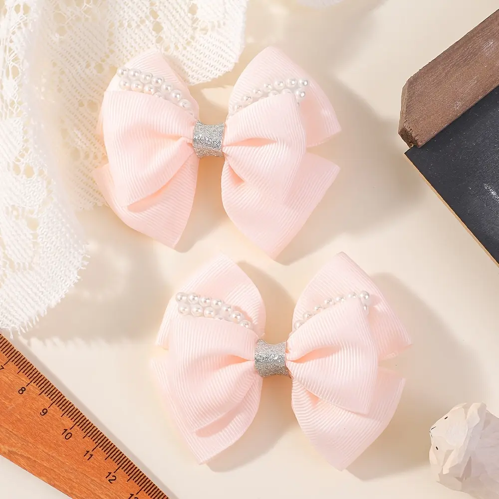 RAINBOW BOWS 2Pcs Retro Wine Red Bowknot Pearl Boutique Hair Clips Girls Ribbon Delicate Barrette Palace Princess Style Headwear