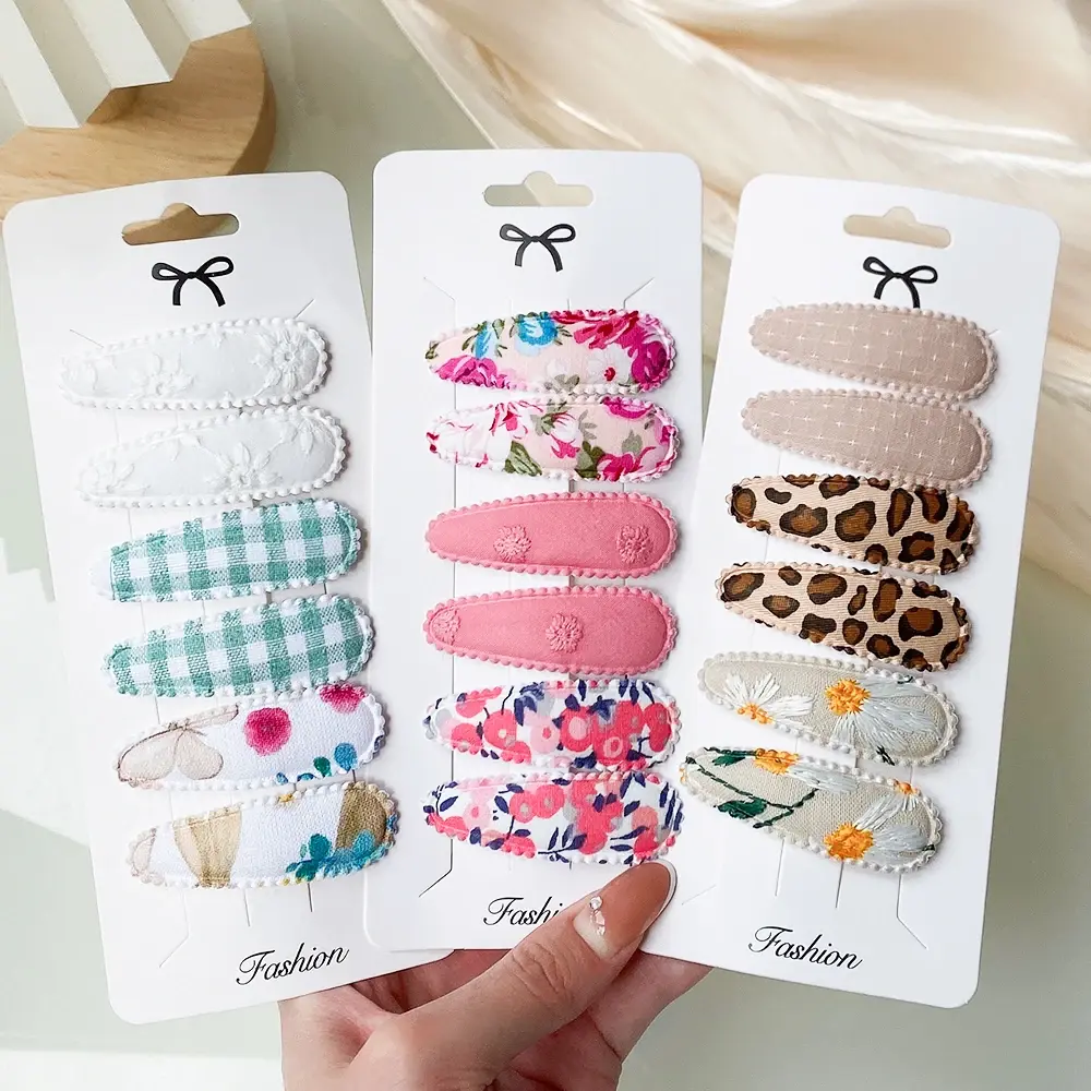 6/10Pcs Fashion Print Hairclips with Paper Jam Girl Waterdrop Broken Hair BB Clip Handmade Hairpin Headwear Kid Hair Accessories