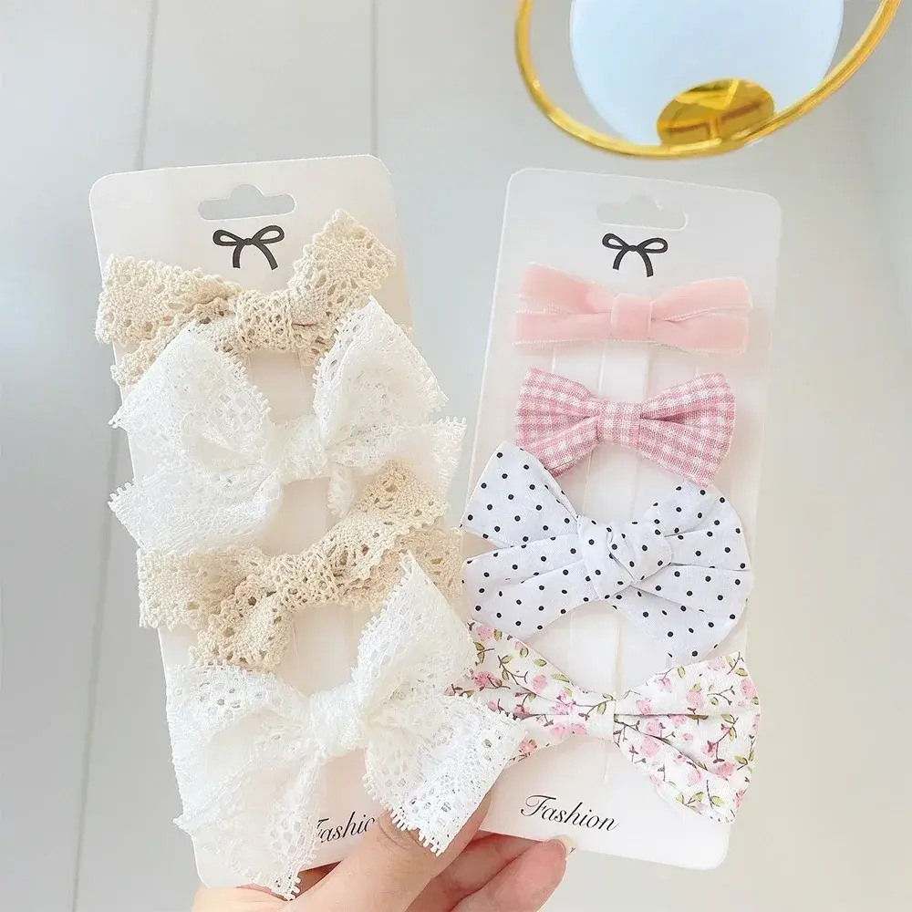4Pcs Sweet Lace Printed Bowknot Hair Clips for Hair Girls Handmade Hairpin Boutique Barrettes Headwear Baby Hair Accessories