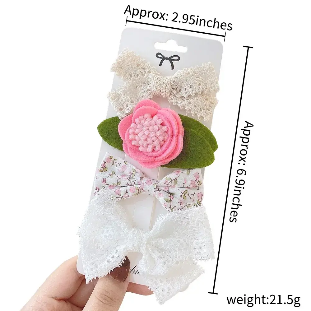 4Pcs Sweet Lace Printed Bowknot Hair Clips for Hair Girls Handmade Hairpin Boutique Barrettes Headwear Baby Hair Accessories