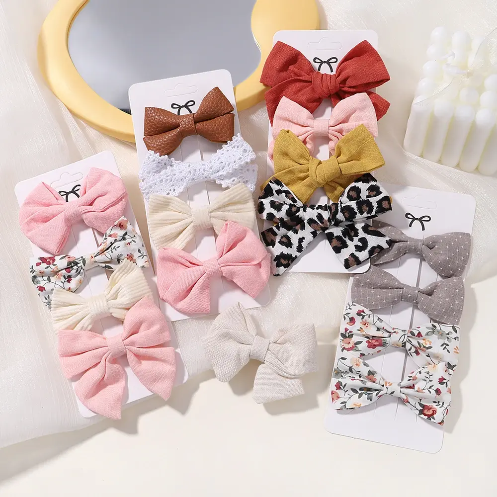 4Pcs Sweet Lace Printed Bowknot Hair Clips for Hair Girls Handmade Hairpin Boutique Barrettes Headwear Baby Hair Accessories