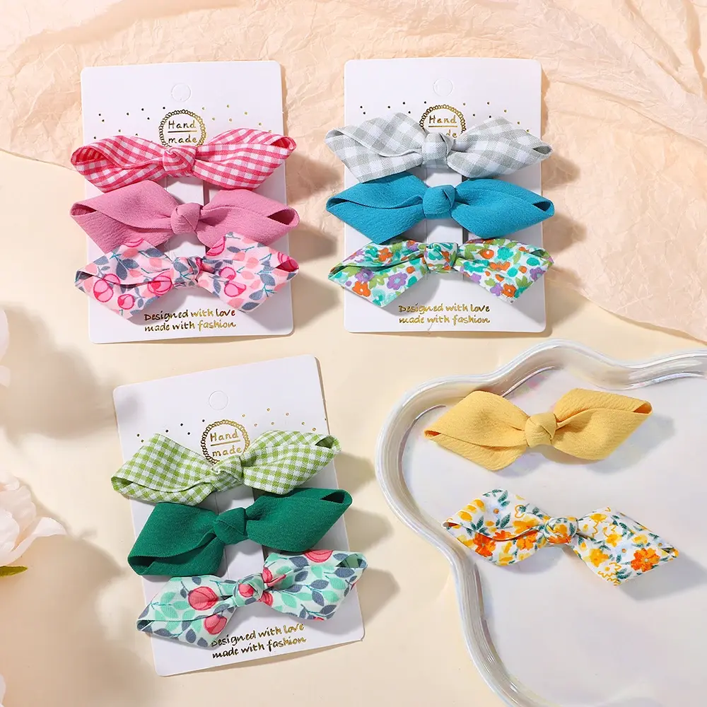 RAINBOW BOWS 3Pcs Fresh Printing Hairpins Colorful Bowknot Hairclips for Girls Boutique Children Headwear Kids Lovely Hairgripes