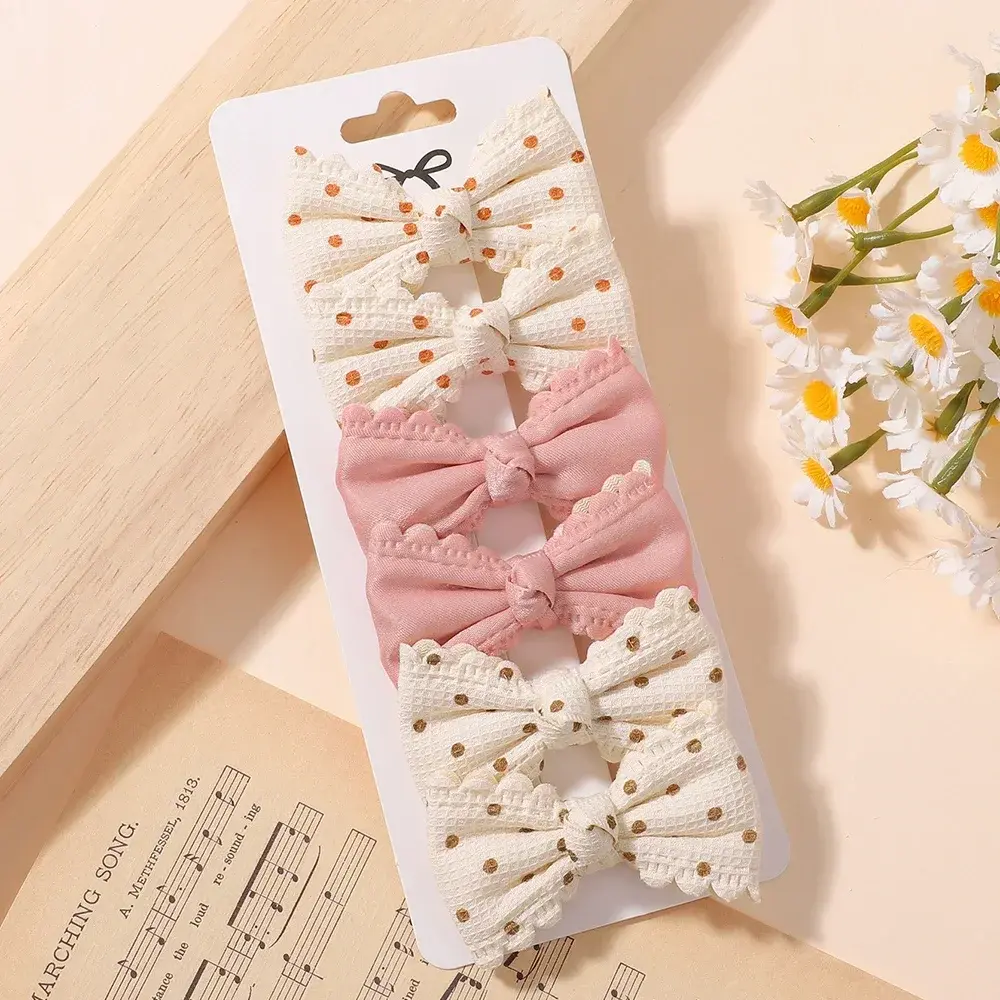RAINBOW BOWS 2/6pcs Floral Print Hair Bow Clips for Girls Lace Side Pastoral Cotton Hairpin Barrettes Headwear Hair Accessories