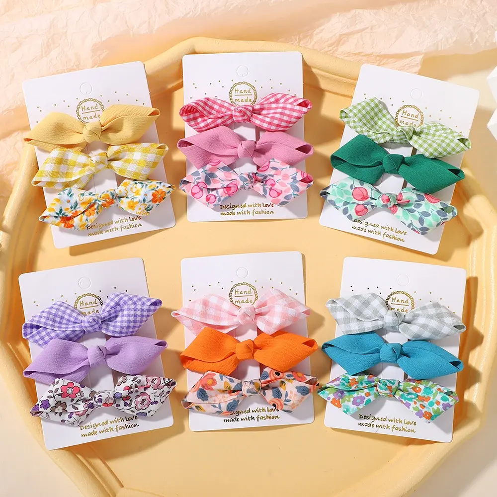 RAINBOW BOWS 3Pcs Fresh Printing Hairpins Colorful Bowknot Hairclips for Girls Boutique Children Headwear Kids Lovely Hairgripes