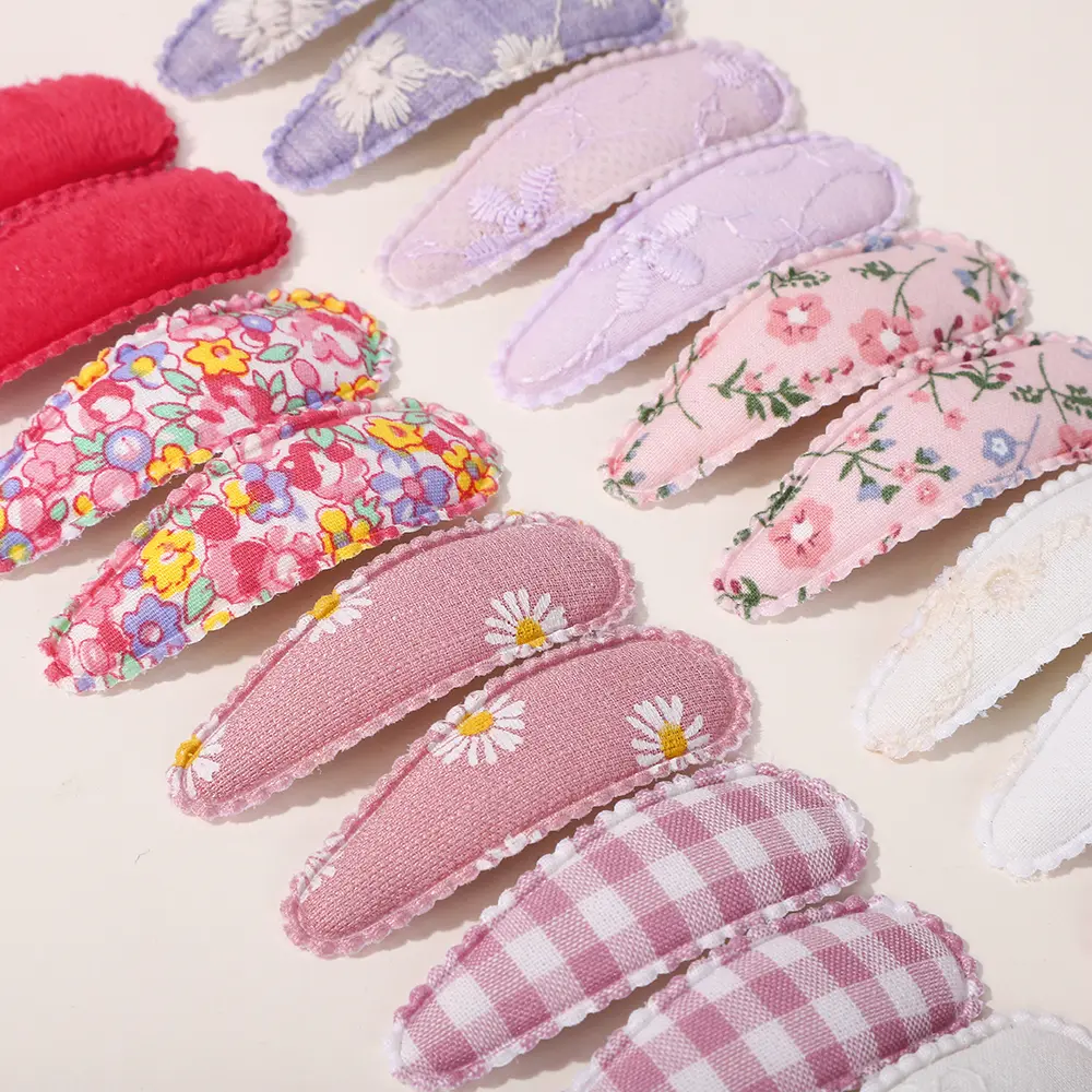 10pcs/lot New Children's Hair Clip Printed Cotton BB Hair Pins Set Spring Summer Color Hairgripes for Girl Dress Up Head Clips