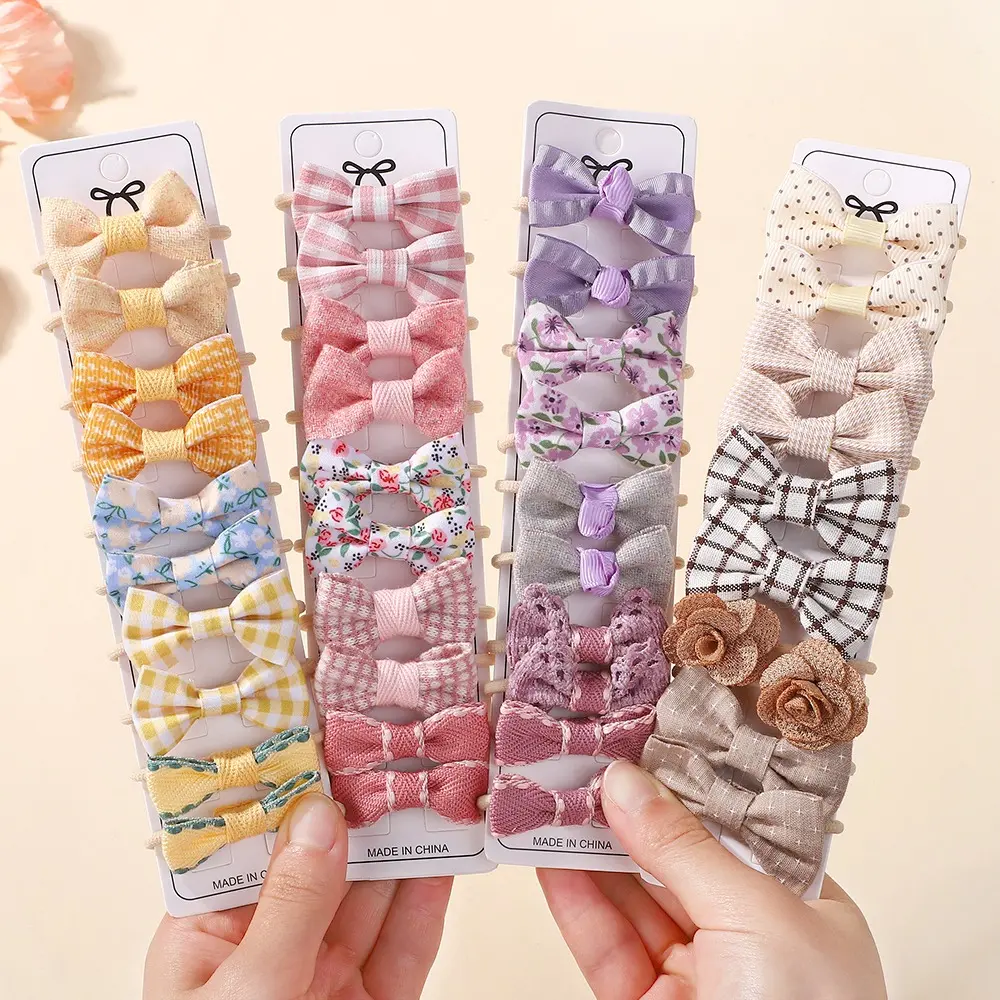 RAINBOW BOWS 10Pcs Cute Fresh Bowknot Hair Bands Head Rope for Baby Girls Double Ponytail Hair Ties Scrunchies Without Cardboard