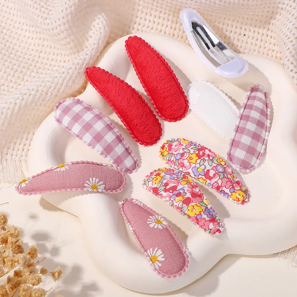 10pcs/lot New Children's Hair Clip Printed Cotton BB Hair Pins Set Spring Summer Color Hairgripes for Girl Dress Up Head Clips